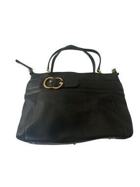 Gucci Black Pebbled Leather Tote with Gold Accent Buckle